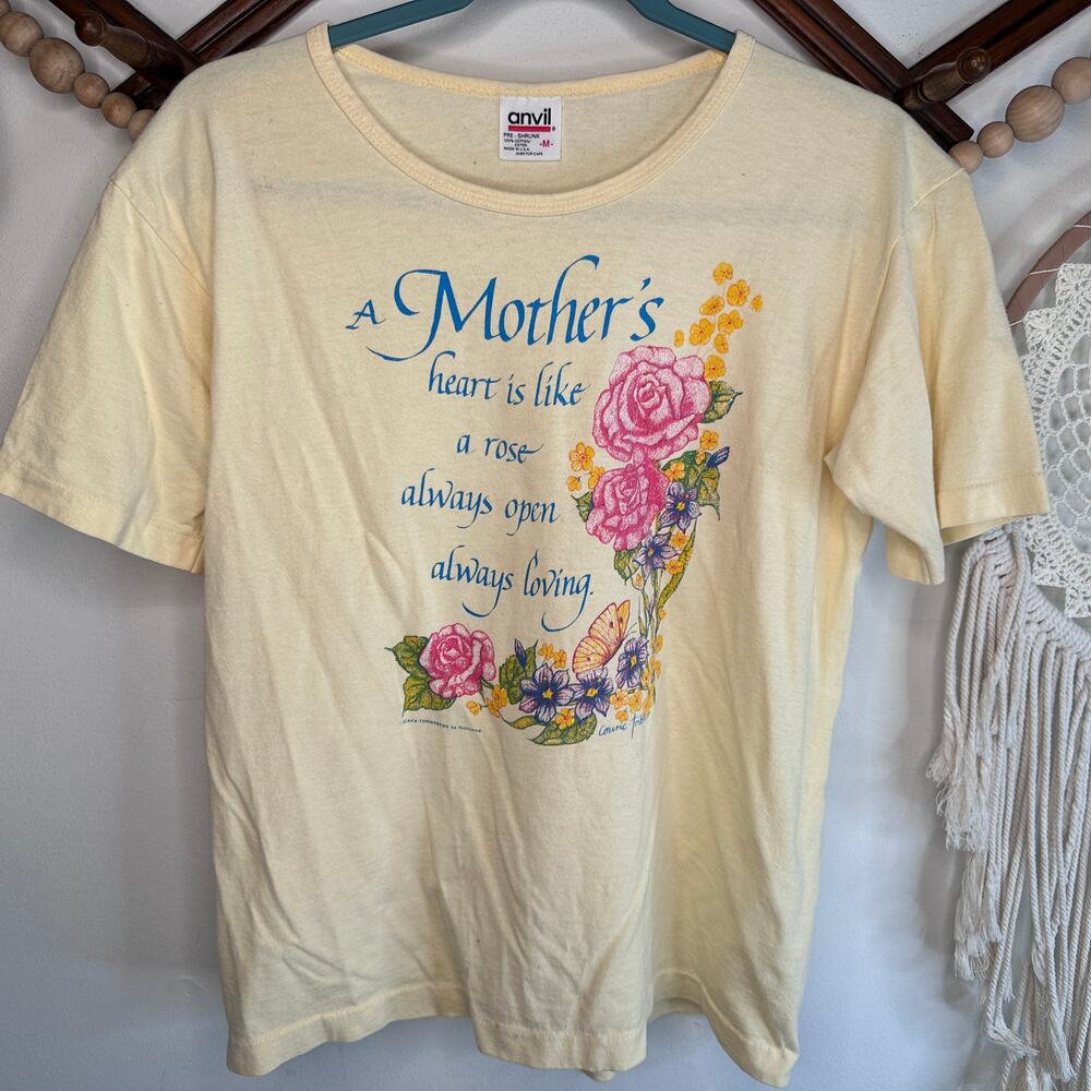 Vintage Anvil Mother's Heart Yellow Graphic T